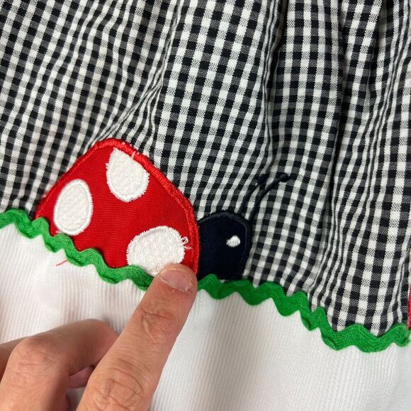 Vtg Samara Girls 18 Month Two-Piece Outfit Gingham Black White Ladybug Dress - Picture 3 of 12